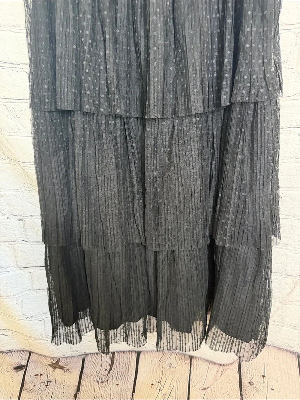 J. Crew Black Sheer Dot Tiered Midi Dress with Puff Sleeves Size 8